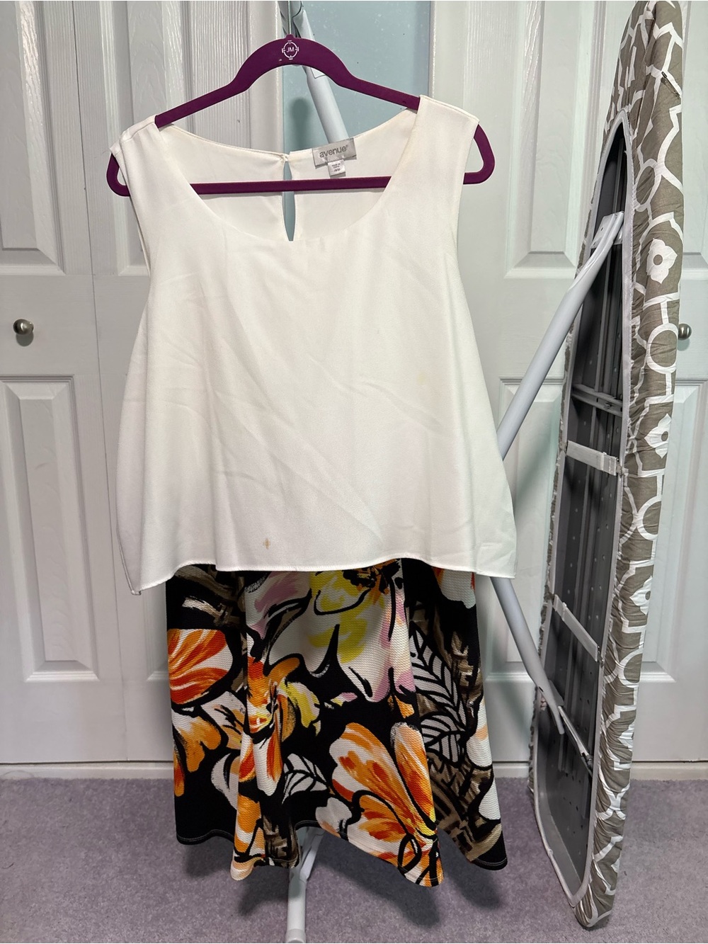 Avenue White Sleeveless Top with Floral Skirt Layered Look Mini Dress Size 18/20